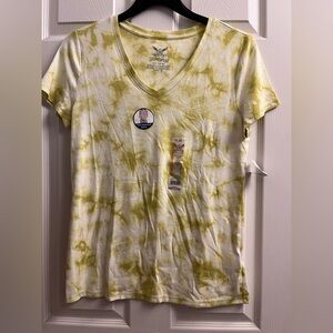 Faded Glory Women’s Yellow/Green Tie-Dye V-Neck Tee Large 12/14
